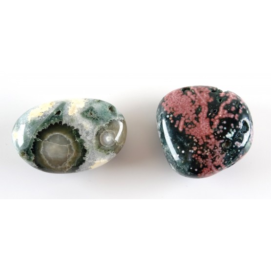 Set of 2 Orbicular Jasper Hand Polished Pebbles