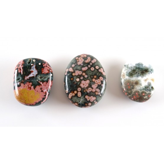 Set of 3 Orbicular Jasper Hand Polished Pebbles