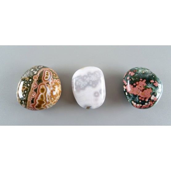 SET of 3  Superb Orbicular Jasper Polished Pebbles
