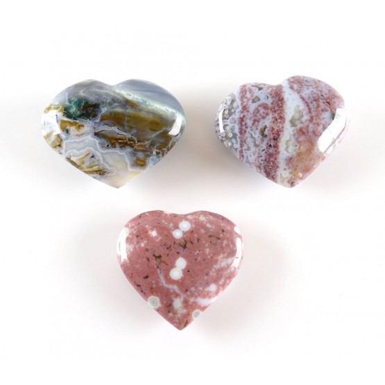 SET of 3  Ocean Jasper Puff Hearts