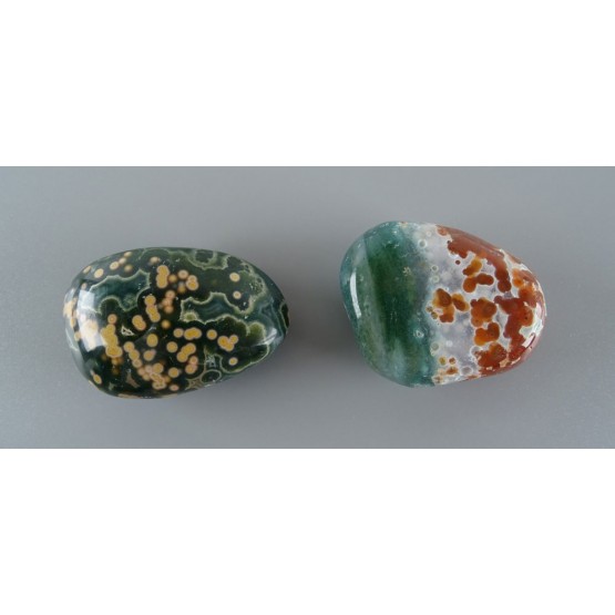 Set of 2 Orbicular Jasper Hand Polished Pebbles